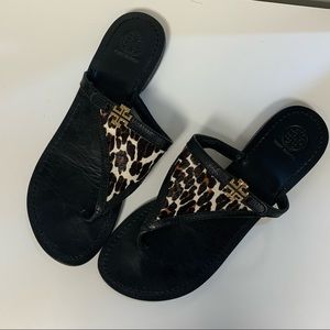 TORY BURCH Leopard Print Bovine Hair Sandals